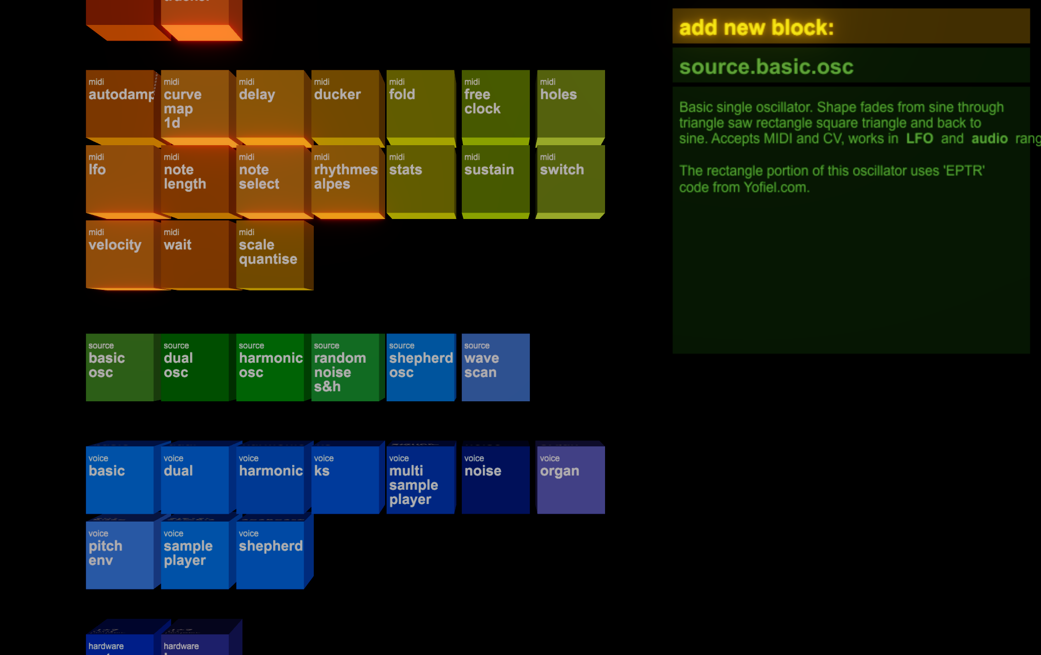 picture of the new blocks menu